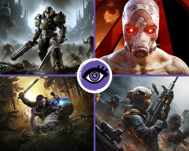 Grafika przedstawia postaci z gier Doom The Dark Ages, Borderlands 4, Daying Light: The Beast, Delta Force