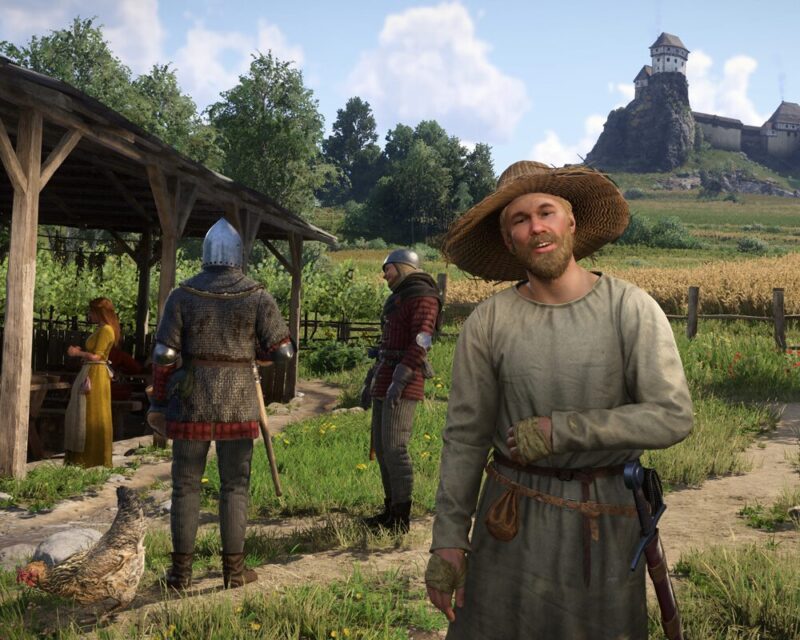Obrazek przedstawia Henryka, głównego bohatera gry Kingdom Come: Deliverance, stojącego na wzgórzu i spoglądającego na dolinę. Henryk jest ubrany w typowe dla średniowiecza ubranie, a na jego plecach wisi miecz. W oddali widać lasy, pola i zabudowania. Obrazek jest utrzymany w realistycznej stylistyce, charakterystycznej dla tej gry.
