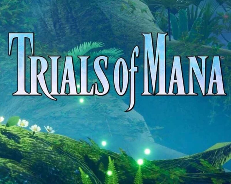 Tytuł gry w środku, w tle ciemny las, drzewa i świetliki.