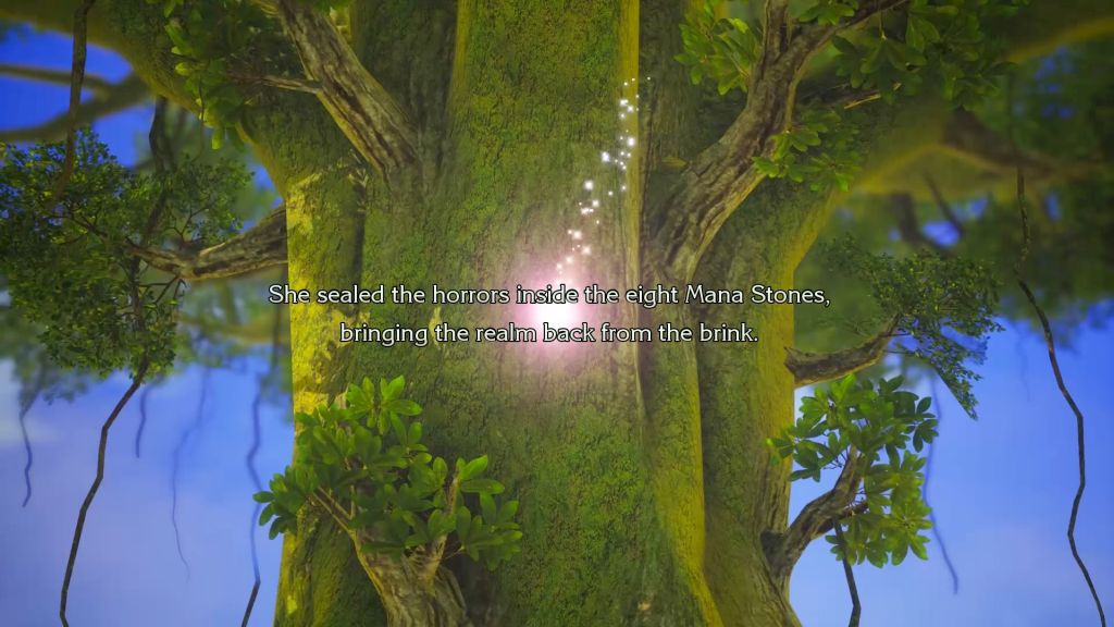 Drzewo, w tle niebo. Na środku napis tłumaczący fabułę.