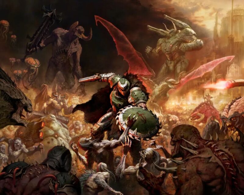 Doom: The Dark Ages. Doomguy walczący z licznymi potworami.