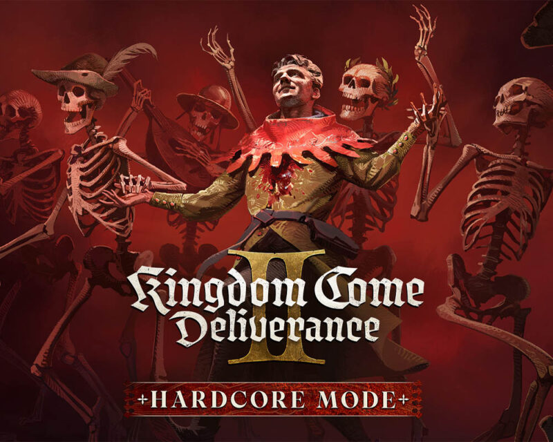 Nowy tryb hardcore w Kingdome Come: Deliverence 2 - Henryk, główny bohater gry tańczy wraz ze szkieletami na czerwonym tle. Jest to nawiązanie do średniowiecznego motywu Dance Macabre - czyli tańca śmierci. U doło widnieje logo gry i dopiska "Hardcore Mode"