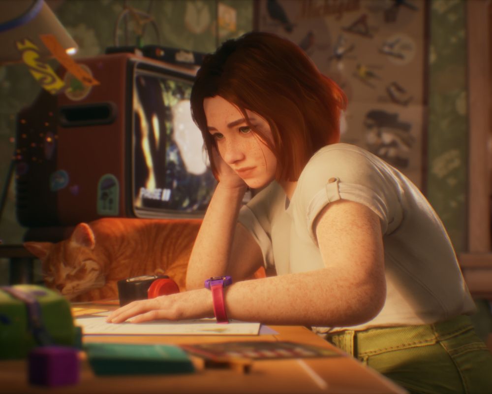 Bohaterka odpoczywająca u boku swojego kota.
Zrzut ekranu z gry Lost Records: Bloom & Rage