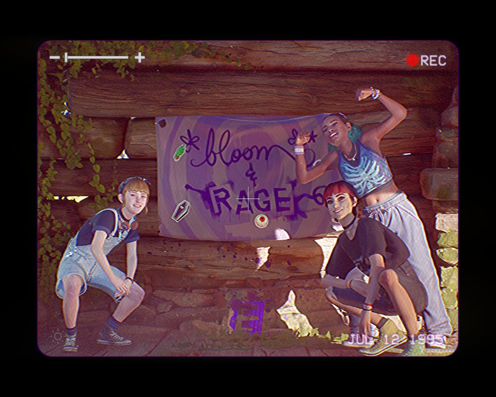 Dziewczyny pozujące do nagrania. Zrzut ekranu z gry Lost Records: Bloom & Rage