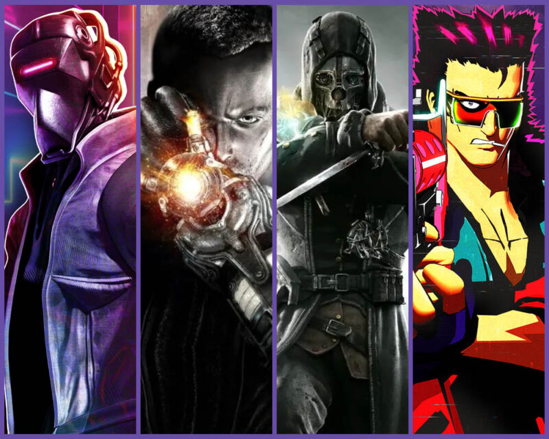 Grafika przedstawia postaci z gier Robobeat, Singularity, Dishonored oraz Mullet Madjack