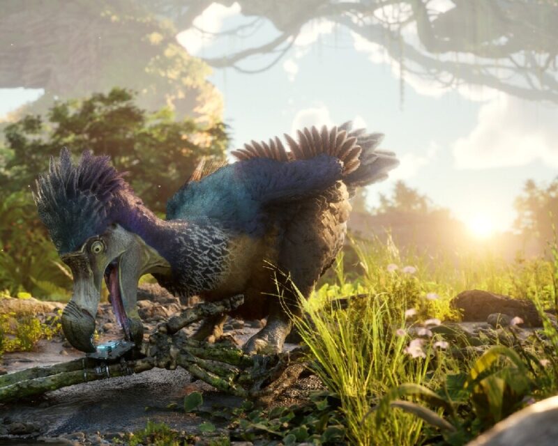 Ściągający dziobem kryształ z ludzkiego szkieletu dodo z ARK 2, która to produkcja niestety zalicza kolejne opóźnienie.