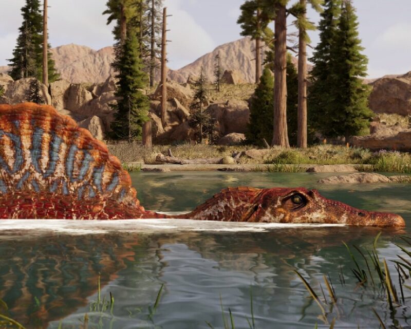 Spinozaur czający się w wodzie z fantastycznie zapowiadającego się Jurassic World Evolution 3: studio zdecydowało się na zerwanie z AI przy produkcji gry.