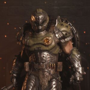 Doom Slayer stojący w płomieniach