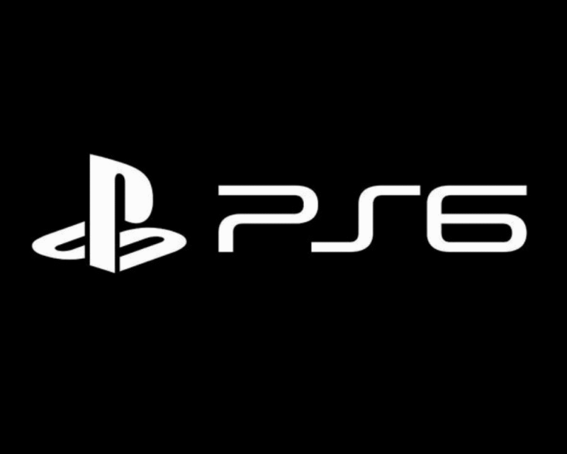 Biały logotyp PlayStation 6 na czarnym tle.