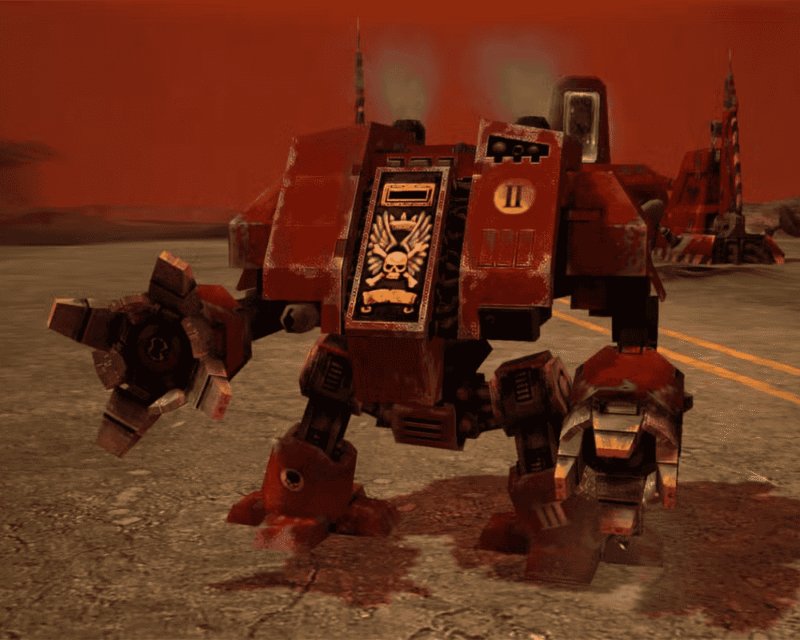 Grafika promocyjna przedstawiająca zapowiedź gry Warhammer 40,000: Dawn of War – Definitive Edition, z futurystycznymi żołnierzami w zbrojach na tle ponurego, bitewnego krajobrazu