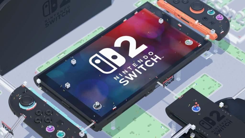 Rysunek przedstawia konsolę switch 2, glówny ekran, w postaci centrum handlowego.