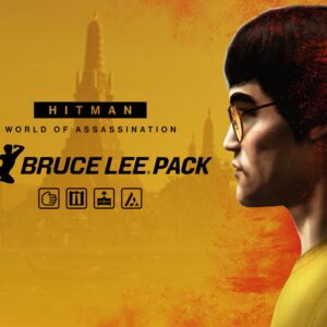 Hitman: World of Assassination nowy dodatek z Brucem Lee, grafika promocyjna, żółte barwy, nawiązujące do Kill-Bill lub sztuk walki, Bruce Lee z prawej strony