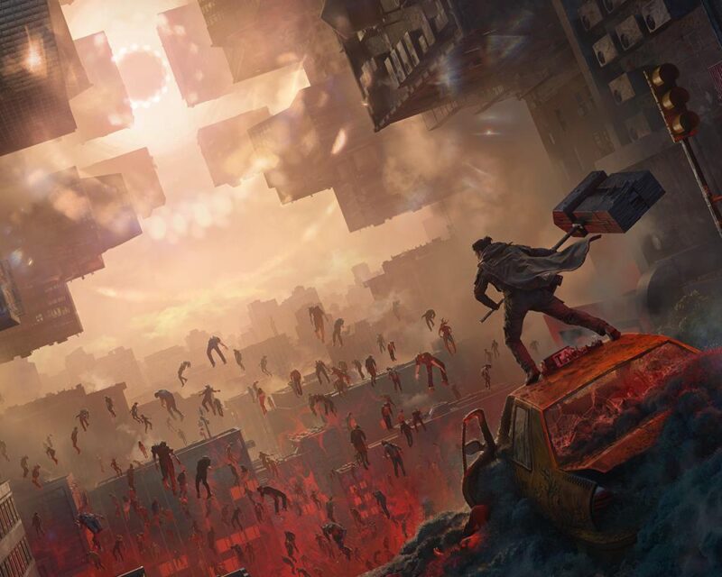 Grafika z planowanej na rok 2026 gry Control Resonant co do której nie ma pewności, czy Remedy Entertainment nie wprowadzi systemu mikropłatności. Obrazek przedstawia postać stojącą na wraku samochodu w miejskim postapokaliptycznym krajobrazie. Przed postacią widać podświetloną czerwono rozległą szczelinę, z której unoszą się bezwładne postaci ludzkie w pozycjach przypominających masowe porwanie przez obcych. W prześwicie pomiędzy budynkami nad horyzontem widać pełne zaćmienie słońca z halo Całość utrzymana jest w tonacji sepii i czerwieni.