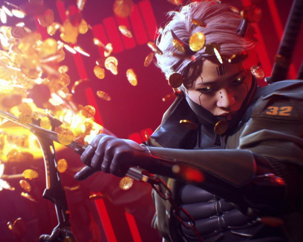 Grafika z gry The Finals przedstawiająca białowłosą postać w czarnym ubraniu na czerwonym tle oraz rozsypujące się monety. Kontrowersje wokól odejścia Roba Runessona z Embark Studios wiążą się bezpośrednio z osobą streamującą The Finals.