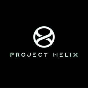 Logo Xbox Project Helix. Dwie przypominające DNA linie przecinające się z napisem ,,Project Helix" pod spodem