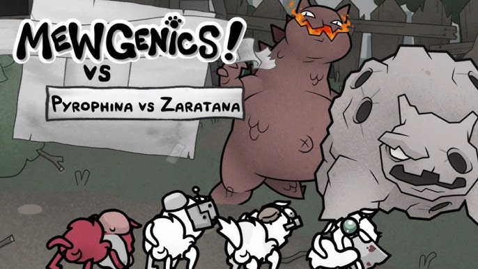 Miniatura wideo z napisem „Mewgenics! vs Pyrophina vs Zaratana”. Na pierwszym planie widać grupę czworonożnych postaci (kotów), z których część ma nietypowe cechy, jak metalowa głowa czy mechaniczne elementy. W tle dominują dwaj gigantyczni bossowie: czerwonobrunatny, przypominający Godzillę stwór z ognistymi oczami oraz potwór wyglądający jak lewitująca, skalna głowa z jednym okiem.
10 ciekawostek o Mewgenics.