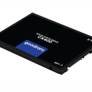 Dysk SSD firmy Goodram w kolorze czarnym znajdujący się na białym tle.