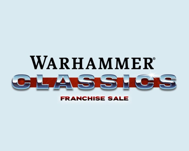 Napis: Warhammer Classics Franchise Sale widniejący na białym tle