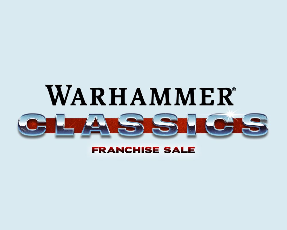 Napis: Warhammer Classics Franchise Sale widniejący na białym tle