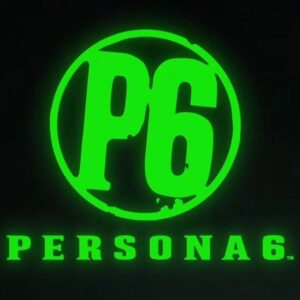 Grafika przedstawia logo gry Persona 6 na czarnym tle. Logo jest zielone i stanowi kółko z napisem „P6".