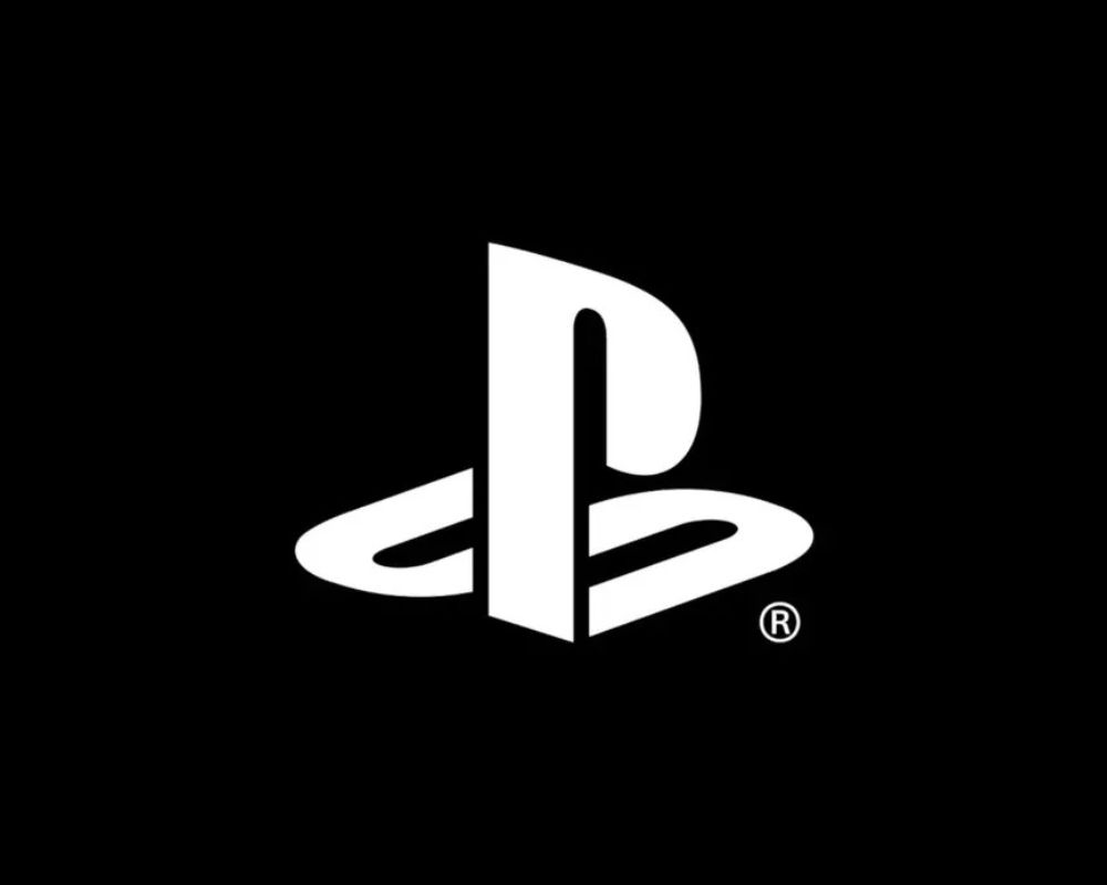 Białe logo PlayStation na czarnym tle.